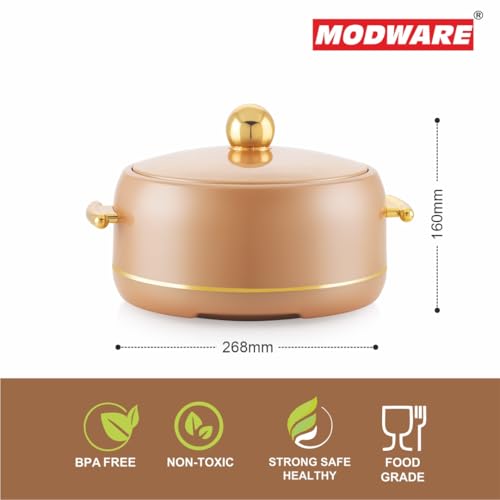 Image of Modware Atlantis Casserole 2000ml Elegant Design Premium Hot Pot, Retains Temperature for Hours, Insulated Inner Steel Casserole for Roti, Hot Box for Home, Chapati Box, Serving Bowl with Lid (Brown)