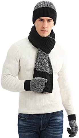 Alltops Boy Men Winter Beanie Hat Scarf Gloves Set Touch Screen Mittens