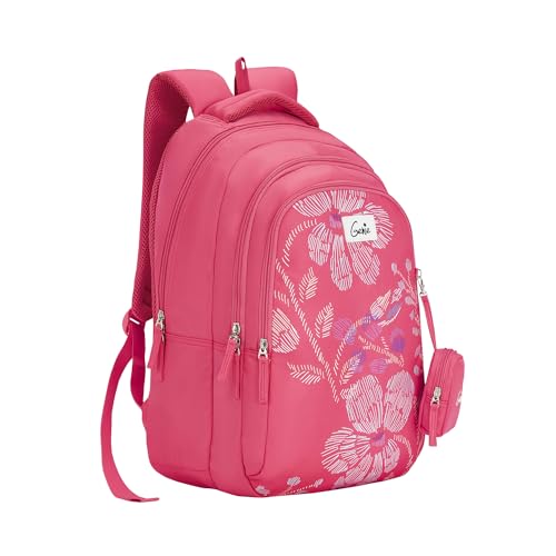 Image of Genie Sprinkle School Backpack for Girls |19 In-36 Ltr with Three Compartments, Side Pockets and Light Weight with Padded Shoulders |Best for Books,Stationery,Lunch Box & Essentials - Pink