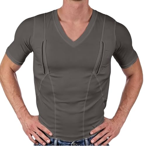 goeujewakp Shadow Carry Tee Shirt V Neck Concealed Carry Shirts for Men