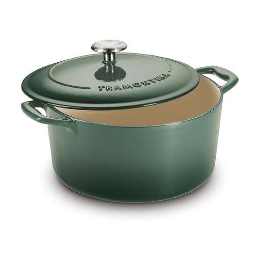 Image of TRAMONTINA Bestow Round Dutch Oven 3.3L with Lid | Enameled Cast Iron Casserole Pot & Biryani Pot | Even Heat Retention | Low Oil Healthy Cooking | No Seasoning Required | All Cooktops Compatible | Green