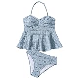 Generisch Hochelastischer, Gerippter Tankini-Badeanzug für Mädchen (2-teilig) – Schwimmen. Geeignet für Mädchen im von 7 bis 14 Jahren. (Sky Blue, 9-10 Years)