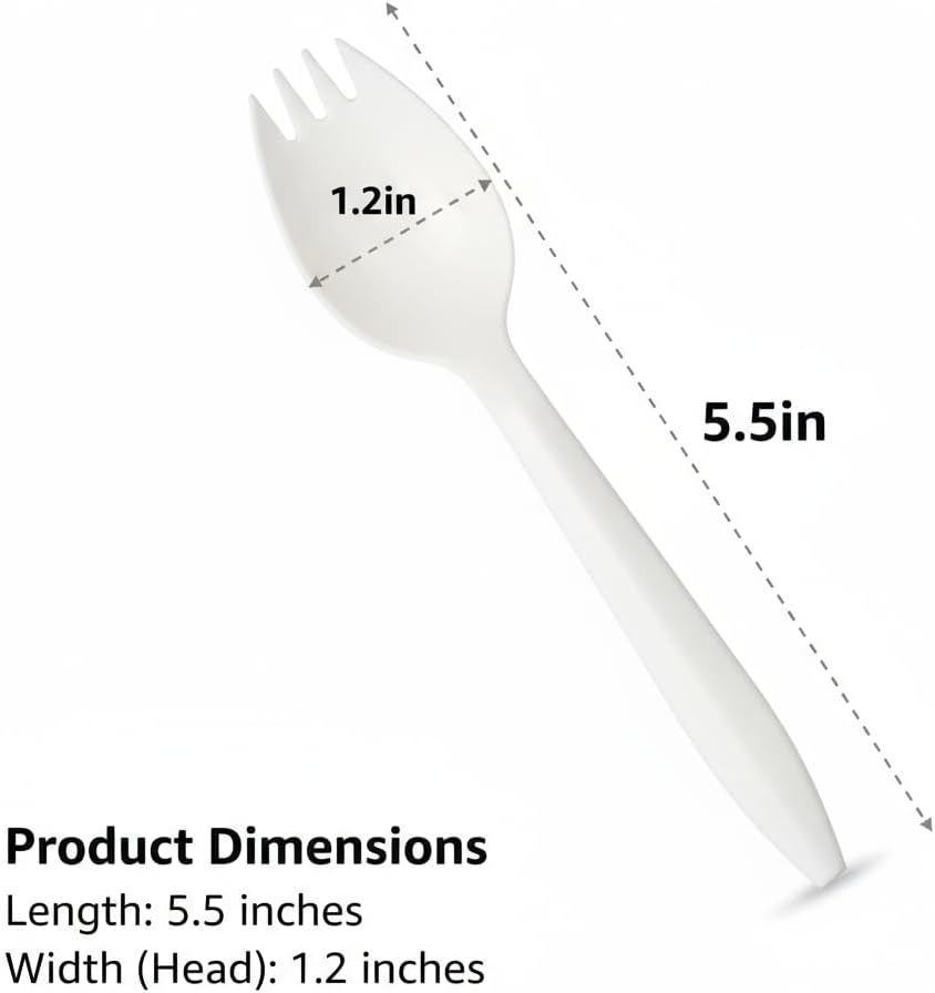 5.5" Eco Friendly Disposable Sporks Heavy Duty Upgraded Heat Resistant & BPA Free, Solid and Durable Plastic Cutlery, Premium Disposable Sporks, for Party Supply(50 Count)