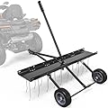 YINTATECH 40 in Tow Behind Dethatcher, 20 Spring Steel Tines Lawn dethatcher Rake for ATV UTV Lawn Mower, Features Flexible Lift Handle, Black
