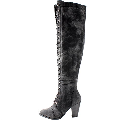 Forever Camila-48 Womens Chunky Heel Lace Up Over The Knee High Riding Boots,Black,6.5 #TOP1