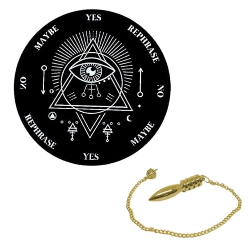 Image of Dowsing Board with Brass Pendulum | 6 Inch | Evil Eye | Metaphysical Message | Acrylic Divination | Spirit | Witch | Pendulum Assorted