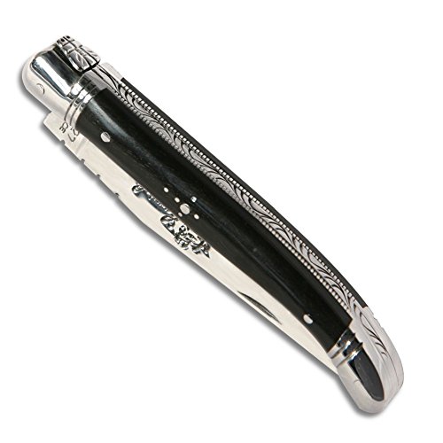 Couteau Laguiole manche en bois d'ébène et mitres en inox - Taille fermée - 9 cm