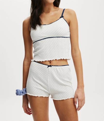 Image of Yuemengxuan Women Y2k Polka Dot Pajamas Sets 2 Piece Sexy Summer Outfits Set Sleeveless Strappy Cami Top Crop Top Shorts Set