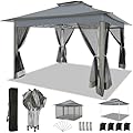 COBIZI 12x12 Pop up Gazebo on Clearance with Mosquito Netting & Sandbags, Outdoor Canopy Tent with 4 Ropes 8 Stakes & Portable Carrying Bag, Patio Portable Gazebo for Garden Backyard & Lawn,Darkgrey