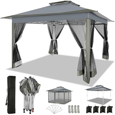 COBIZI 12x12 Pop up Gazebo on Clearance Outdoor pop up Canopy Tent with Mosquito Netting & Sandbags, with 4 Ropes 8 Stakes & Portable Carry Bag, Patio Gazebo for Garden &Lawn, Darkgrey(2025 Upgrade)