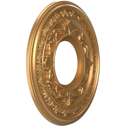 Image of Ekena Millwork CMP10BABGL Baltimore Thermoformed PVC Ceiling Medallion (Fits Canopies up to 4 1 /4 inch), 10 inchOD x 3 1 /2 inchID x 3 /4 inchP, Bright Coat Gold