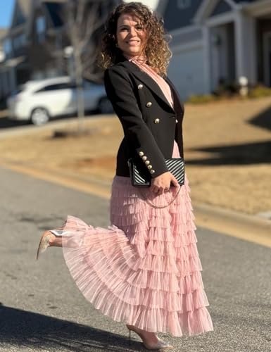 Image of Flygo Women Long Maxi Tiered Tulle Skirts A Line Ruffle Layered Fairy Skirt