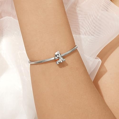 GNOCE Halloween Ghost Drinking Coffee Charm Sterling Silver Bead Halloween Charm Fit Bracelet/Necklace for Women Wife/Jewelry Gift4