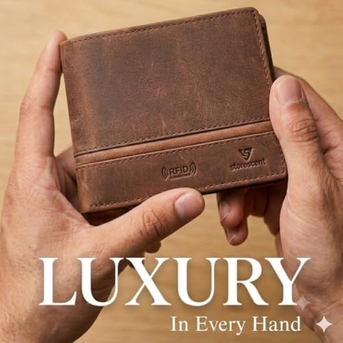 Image of Storescent Premium Genuine Leather Wallet for Men | Men's RFID Blocking Slim Purse | Hand-Stitched Pure Leather Gents Wallet (Vintage Brown)