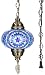 (8 Colors) DEMMEX Turkish Moroccan Mosaic Swag Plug in Pendant Ceiling Hanging Light with 15feet Cord Decorated Chain & North American Plug (Blue - 6" Diameter)