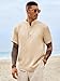Runcati Mens Casual Henley Shirt Short Sleeve Band Collar Textured Shirts Summer Beach Hippie T-Shirts Apricot
