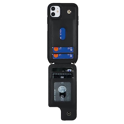 Image of for iPhone 11 Phone Case with Card Holder and Strap for Women,Crossbody Lanyard,RFID Blocking,Kickstand Ring Stand,Snap Clasp,Phone Wallet Cases 6.1 inch(Black)