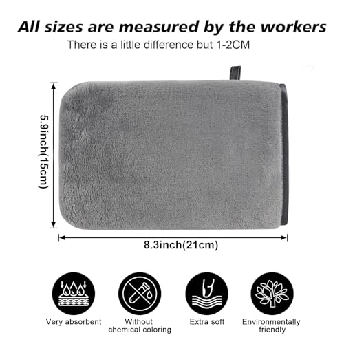 PHOGARY 8 Stück Mikrofaser-Waschhandschuhe, Flanell, weicher Waschhandschuh, Bad-Spa-Tuch, Wiederverwendbare Make-up-Entferner, Handschuhe, europäischer Stil, Waschlappen, 15 x 21 cm (grau)