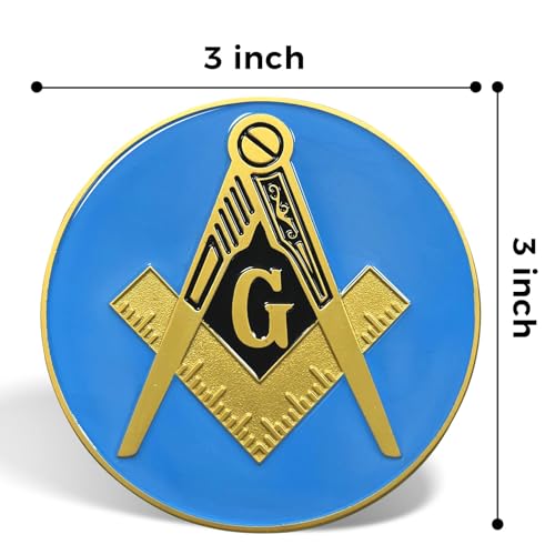 Image of Masonic Car Emblem 3 inches Freemason Car Decals Square and Compasses Auto Truck Motorcycle Decal Masonic Accessories Blue & Gold