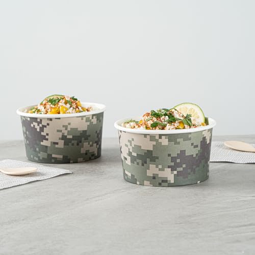 Image of Restaurantware Coppetta 8 Ounce Dessert Cups, 200 Disposable Ice Cream Cups - Lids Sold Separately, Sturdy, Camouflage Paper FroYo Bowls, For Hot And Cold Foods, Perfect For Gelato Or Mousse