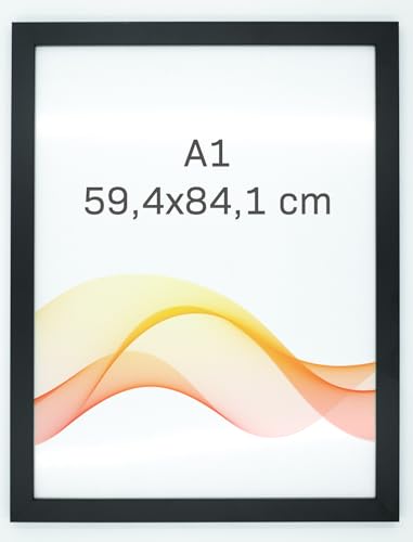 RAWWEST.BIS Bilderrahmen 59,4x84,1cm A1 MDF Holz Rahmen Posterrahmen mit Acrylglas Holzrahmen aus Holzplatten für Bilder Poster Fotos Puzzle Plakatrahmen Aufhängen & Aufstellen Fotorahmen Schwarz