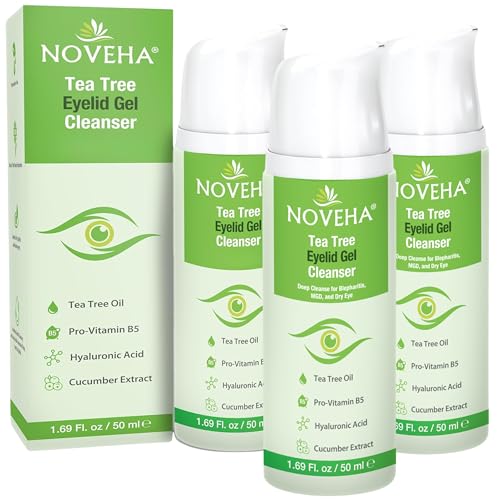 NOVEHA Tea Tree Eyelid Gel Cleanser - for Blepharitis, MGD, and Dry Eye with Pro-Vitamin B5,