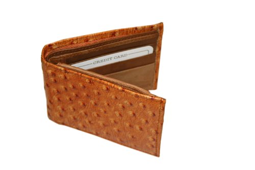 Genuine Cowhide Leather Ostrich Skin Designed TAN Color Bi-fold Men's Wallet2