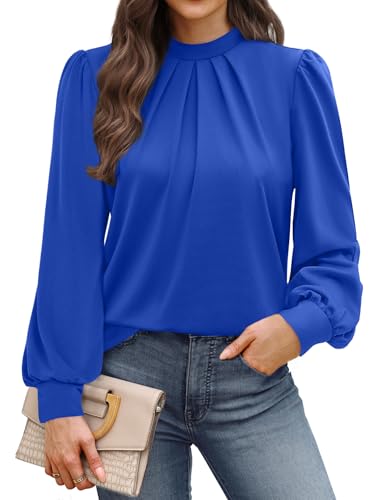 Image of WIHOLL Long Sleeve Shirts for Women Mock Neck Tops Pleated Front Blouses Dressy Casual Spring Fall Clothes 2026 Fashion