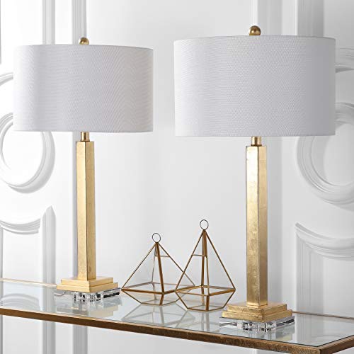 Safavieh Lighting Collection Perri Farmhouse Gold/ Crystal Base 30-Inch Bedroom Living Room Home Office Desk Nightstand Table Lamp Set Of 2 (Led Bulbs Included) #TOP9