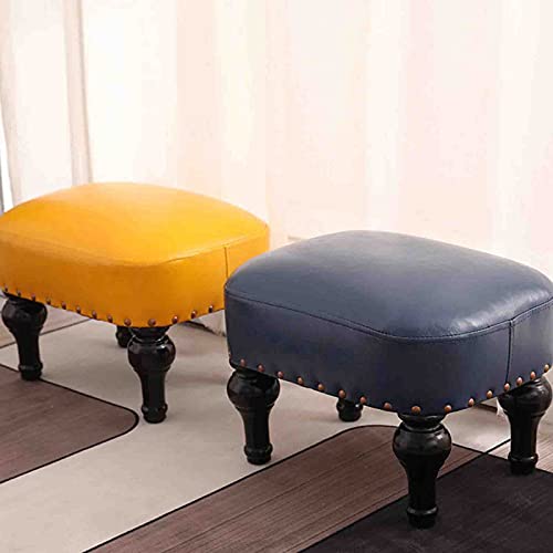 Tabouret en cuir marron vintage et bois massif pour salon - 5
