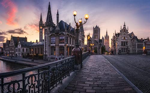 NPRZM Pont Saint-Michel, Gand, coucher de soleil, paysage urbain de Gand, kit de peinture diamant 5D à faire soi-même, par numéros, décoration murale unique, cristal, 30 x 40 cm