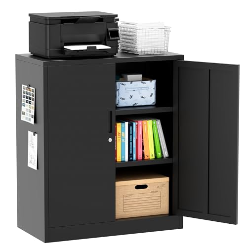 Metal Storage Cabinet 36" H,Steel Locking Cabinet with 2 Lockable Doors and 2 Adjustable Shelves Easy to Assemble for Home Office, Garage,School, Apartment, Warehouse, Utility Room,Black