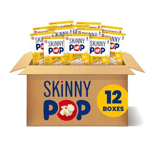 Image of SKINNYPOP Butter Flavored, Gluten Free Microwave Popcorn Box, 8.4 oz (12 Count)
