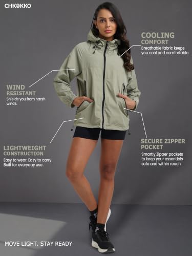 Image of CHKOKKO Windcheater For Women With Hood | With Advanced Upf 50+ UV Windproof Windbreaker Sunscreen | Lightweight Water-repellent Sports Outdoor Travel & Everyday Wear Windshield