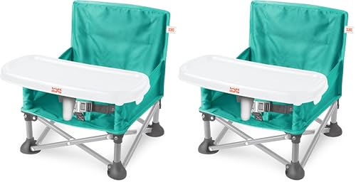 Image of Bright Starts Pop 'N Sit Portable Booster,Indoor /Outdoor Use,Floor Seat with Feeding Tray,Teal,6 Mos - 3 Yrs,(Pack of 2)