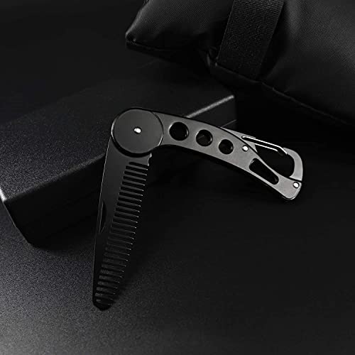 Image of Xfopz Stainless Steel Folding Beard Comb, Portable Multifunction Anti Static Comb for Men Mustache Styling, Anti-Static Beard Styling Pocket Beard Comb
