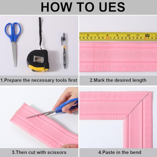 Image of GORGECFAFT 2 Rolls 2.3mx79mm Pink Crown Molding Peel and Stick 3D Wall Edging Foam Flexible Wallpaper Border Mirror Edging Frame Lines Wall Base Ceiling Baseboard for Home Furniture DIY Decor