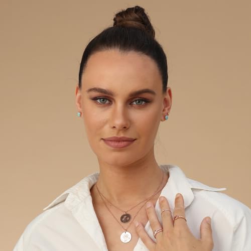 7MM Turquoise Gemstone Stud Earrings for Women Bezel Set Round Dome Button Earrings in 14K Gold Plated 925 Sterling Silver Birthstone Jewelry Gift for Her4