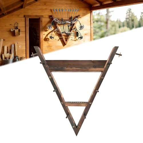 Draviple Handmade Solid Wood Wall Mounted Bow and Arrow Display Rack Rustic Carbonized Finish Holds 3 Compound/Recurve Bows + 10 Arrows Heavy Duty Bow Wall Mount for Home/Shop Brown