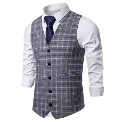 Men’S Plaid Sleeveless V-Neck Suit Vest Single Breasted Slim Fit Business Office Wedding Party Waistcoat4