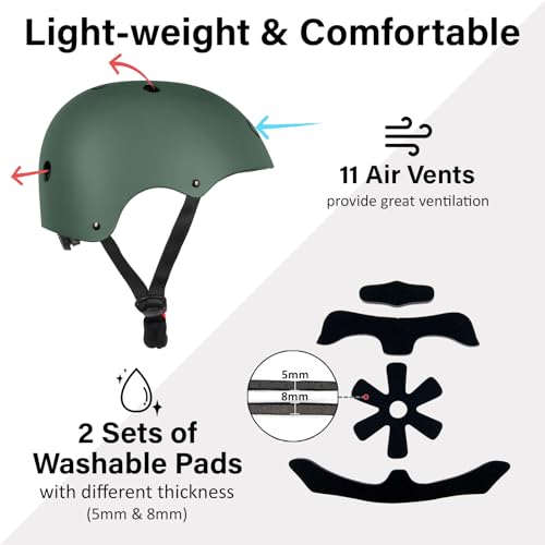 Image of Youth Skateboard Bike Helmet for Boy and Girl, Lightweight Adjustable, Multi-Sport for Bicycle Skate Scooter (Blackish Green, Medium)