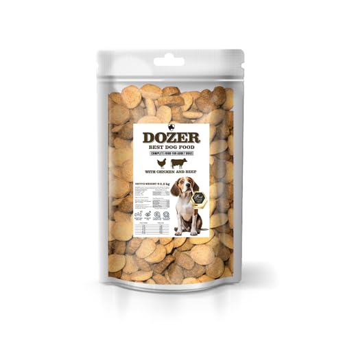 Dozer Premium Comida para perros - Dieta integral para perros adultos, fórmula con pollo y vacuno, alimento seco, comida para perros adultos (0,5 kg)