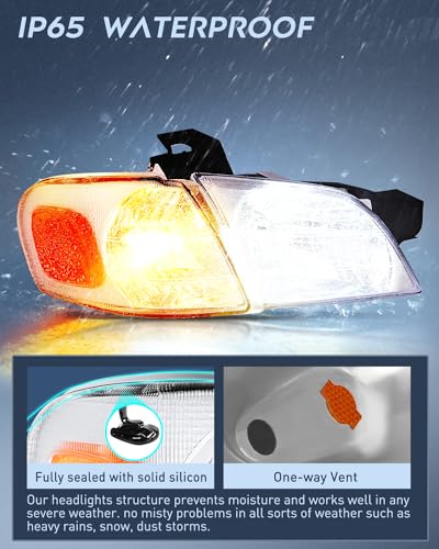Image of Nilight Headlight Assembly Compatible with 1997 1998 1999 2000 2001 2002 2003 2004 2005 Chevy Venture Oldsmobile Silhouette 1997-1998 Pontiac Chrome Housing Amber Corner Clear Lens | For Venture 1997 1998 1999 2000 2001 2002 2003 2004 2005 Chrome Housing Amber Reflector Headlights Driver and Passenger Side