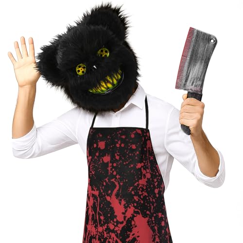 Disfraz Halloween Hombre Adulto Terror, Mascara Halloween, Disfraces de Conejo Miedo y Oso (Oso-Negro)