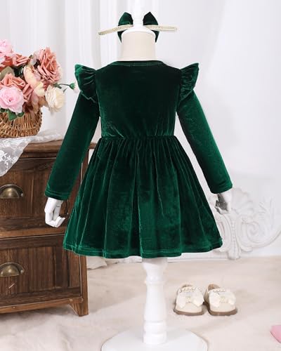 Kucnuzki Toddler Baby Girl Clothes Velvet Dress Solid Little Flower Girl Dress Princess Casual Party Dress for Girl Fall4