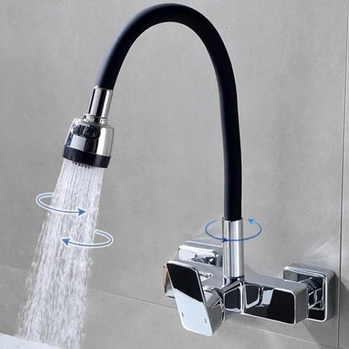 Robinet de cuisine laiton chrome mural avec mitigeur orientable 2 jets - 3