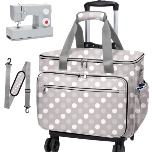 Image of Anitor Rolling Sewing Machine Case with Wheels and Removable Bottom Padding | Sewing Machine Bag with Wheels, Fits for Singer, Brother, Janome, Most Sewing Machines, Accessories, Round Dot,(Bag Only)