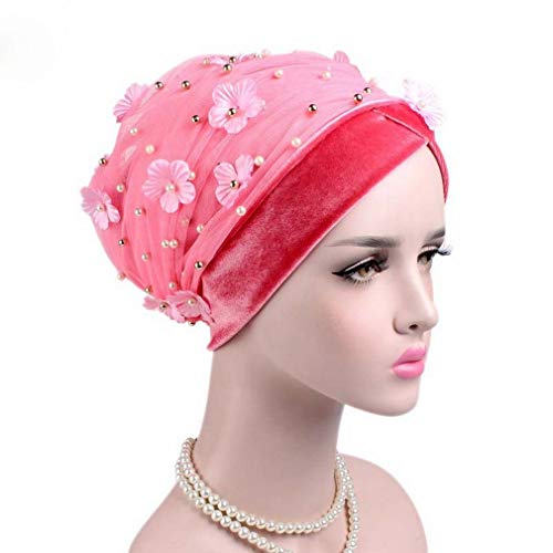 Bonnet velours perle haut de gamme avec tulle fleuri