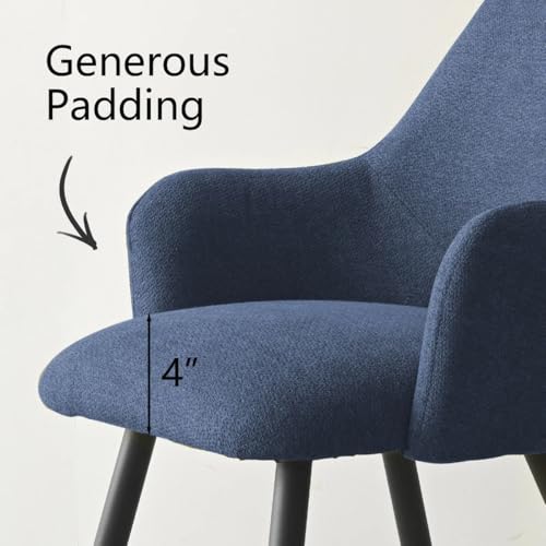 Image of Finch Fox Motel Luxurious Home Collection Upholstery Fabric Arm Dining Room Chairs in Dark Blue Color with Black Metal Powder Coated Legs (Set of 2)