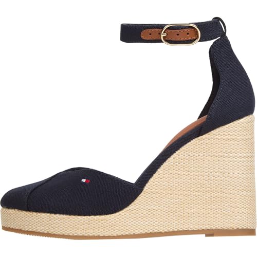 Tommy Hilfiger Alpargatas de cuña Mujer Flag Closed Toe con correa de tobillo, Azul (Space Blue), 36